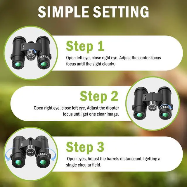 Alt view image 7 of 7 - Compact Binoculars for Adults 10x26 High Powered, Pocket Binoculars for Bird Watching, Waterproof BAK4 FMC, Lightweight One-Handed Use