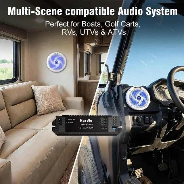 Alt view image 7 of 7 - 5.25" Bluetooth Marine Speakers, Low Profile Slim Design with LED Lights, 160W 2-Way Weather Resistant Outdoor Audio, Suitable for Boat, RV, UTV, ATV, Golf Cart (2-Pack, White)
