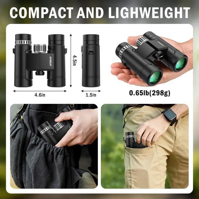 Alt view image 5 of 7 - Compact Binoculars for Adults 10x26 High Powered, Pocket Binoculars for Bird Watching, Waterproof BAK4 FMC, Lightweight One-Handed Use