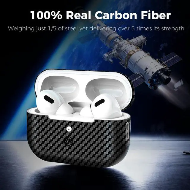 Alt view image 3 of 7 - Real Carbon Fiber Case for AirPods Pro 3, Slim Protective Hard Cover with Lanyard, Compatible with MagSafe, Scratch-Resistant & Drop-Proof-Twill Matte Black