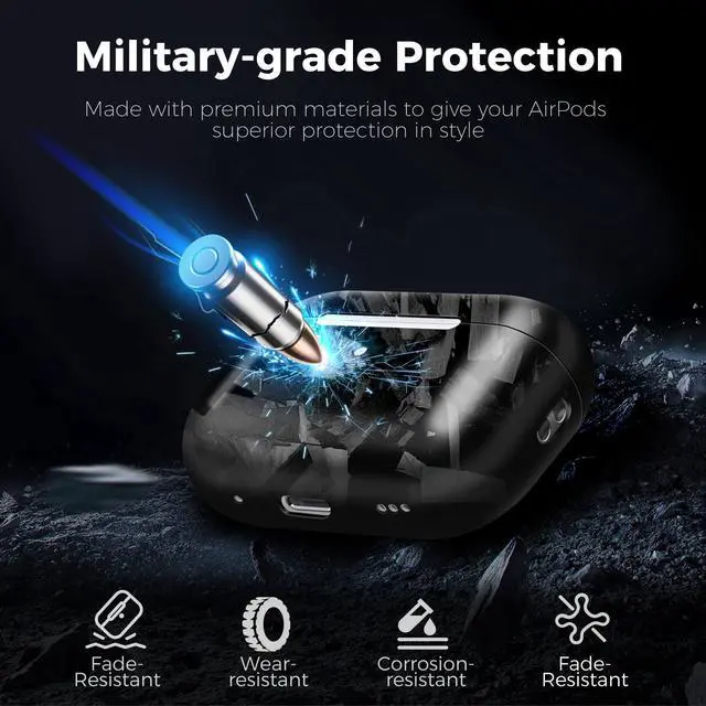 Alt view image 5 of 7 - Real Carbon Fiber Case for AirPods Pro 3, Slim Protective Hard Cover with Lanyard, Compatible with MagSafe, Scratch-Resistant & Drop-Proof-Twill Matte Black