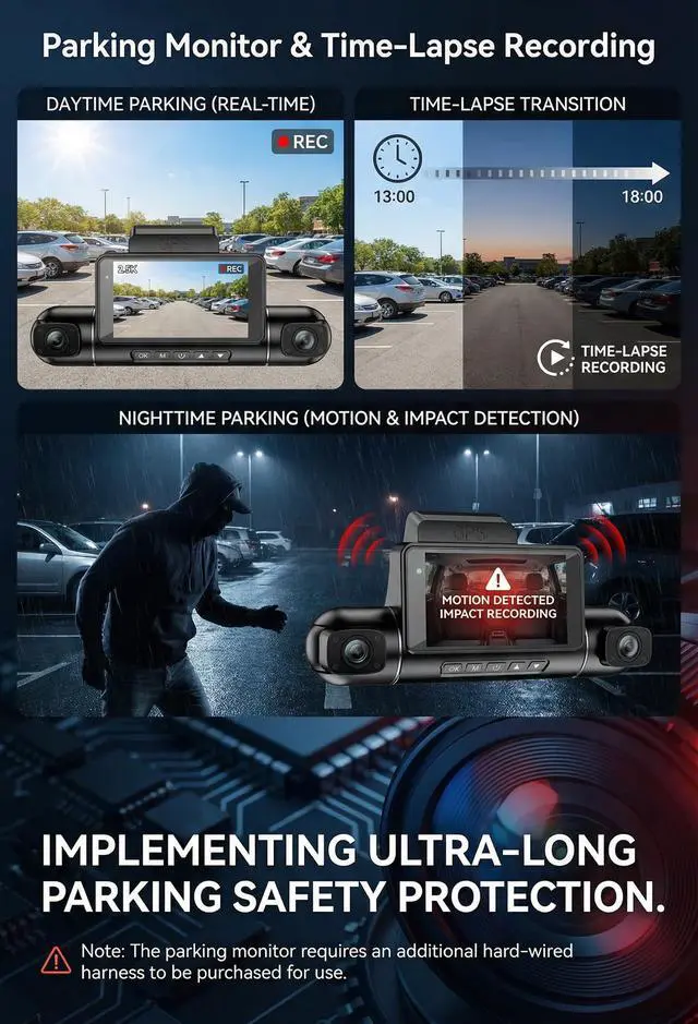 Alt view image 4 of 7 - 4 Channels 360°Dash Cam,2.5K+1080P Front and Rear Camera for Cars, Built-in G-Sensor, Car Recorder with GPS and 128G Card, 24H Parking Monitor,Loop Recording, Night Vision,Support WiFi/APP Control