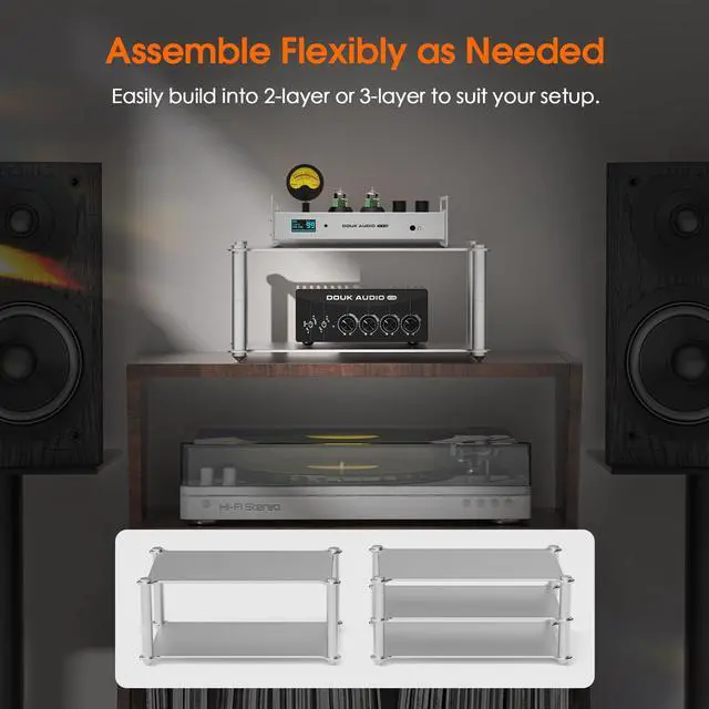 Alt view image 3 of 7 - DoukAudio Aluminum Audio Rack Stand: Multi Layer Desktop HiFi Shelf for Amplifier Preamp DAC Ventilated Modular Storage Rack CNC Build Home Studio Setup