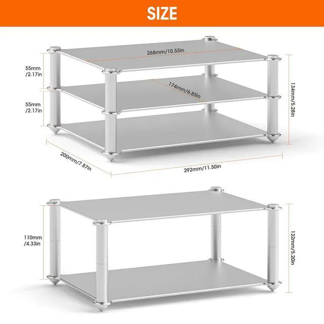 Alt view image 5 of 7 - DoukAudio Aluminum Audio Rack Stand: Multi Layer Desktop HiFi Shelf for Amplifier Preamp DAC Ventilated Modular Storage Rack CNC Build Home Studio Setup