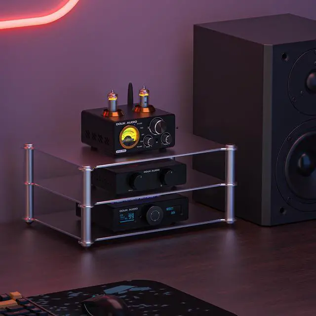 Alt view image 7 of 7 - DoukAudio Aluminum Audio Rack Stand: Multi Layer Desktop HiFi Shelf for Amplifier Preamp DAC Ventilated Modular Storage Rack CNC Build Home Studio Setup