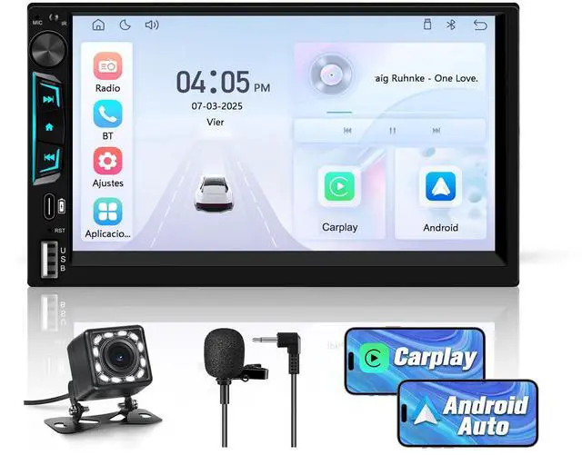 Main image of Universal Double Din Car Stereo with Wireless CarPlay & Android Auto, 7" HD Touch Screen Head Unit with Backup Camera/External Microphone, Car Radio Supports Bluetooth/SWC/FM/USB/RGB