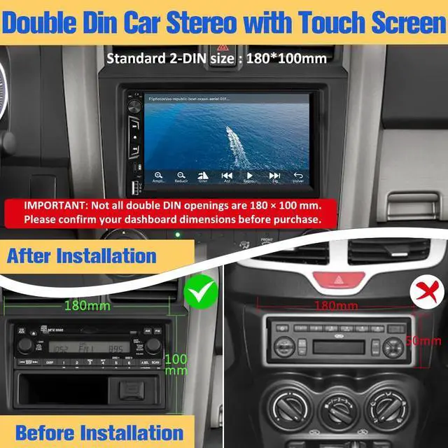 Alt view image 2 of 7 - Universal Double Din Car Stereo with Wireless CarPlay & Android Auto, 7" HD Touch Screen Head Unit with Backup Camera/External Microphone, Car Radio Supports Bluetooth/SWC/FM/USB/RGB