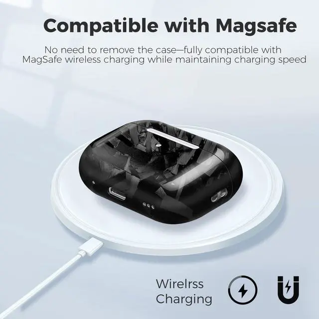 Alt view image 7 of 7 - Real Carbon Fiber Case for AirPods Pro 3, Slim Protective Hard Cover with Lanyard, Compatible with MagSafe, Scratch-Resistant & Drop-Proof-Twill Matte Black