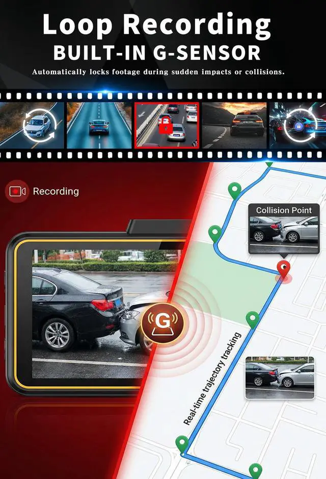 Alt view image 5 of 7 - 4 Channels 360°Dash Cam,2.5K+1080P Front and Rear Camera for Cars, Built-in G-Sensor, Car Recorder with GPS and 128G Card, 24H Parking Monitor,Loop Recording, Night Vision,Support WiFi/APP Control