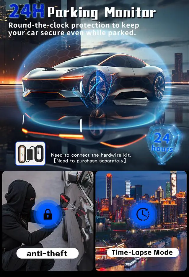 Alt view image 7 of 7 - 4 Channels 360°Dash Cam,2.5K+1080P Front and Rear Camera for Cars, Built-in G-Sensor, Car Recorder with GPS and 128G Card, 24H Parking Monitor,Loop Recording, Night Vision,Support WiFi/APP Control