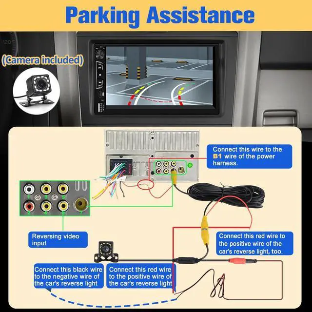 Alt view image 5 of 7 - Universal Double Din Car Stereo with Wireless CarPlay & Android Auto, 7" HD Touch Screen Head Unit with Backup Camera/External Microphone, Car Radio Supports Bluetooth/SWC/FM/USB/RGB