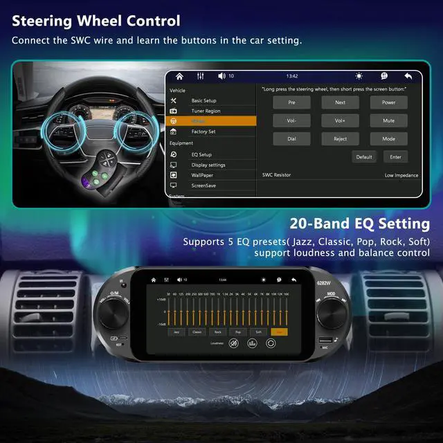 Alt view image 5 of 7 - 6" Single Din Touchscreen Car Stereo Wireless Apple CarPlay Android Auto | 2 Knobs,CarPlay Screen for Car Radio,Bluetooth 5.2,FM/AM,RDS,EQ,USB,Type-C Fast Charging,Night Vision Backup Camera,Subwoofer