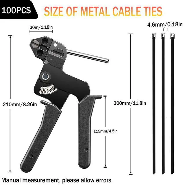Alt view image 3 of 7 - 100PCS 11.8" Black Stainless Steel Zip Ties,Rustproof & Heat Resistant | Heavy duty 304 steel zip ties kit with tie gun,self-locking ball design,for fences, pipes,exhaust,vehicles and farms
