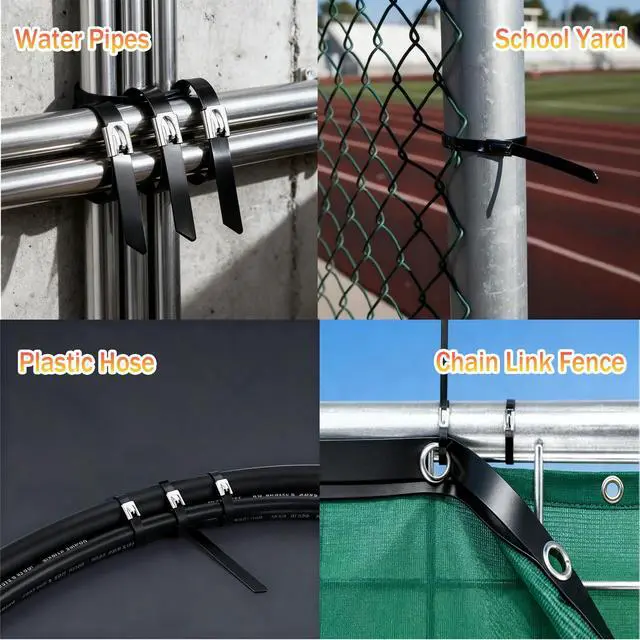 Alt view image 2 of 7 - 100PCS 11.8" Black Stainless Steel Zip Ties,Rustproof & Heat Resistant | Heavy duty 304 steel zip ties kit with tie gun,self-locking ball design,for fences, pipes,exhaust,vehicles and farms