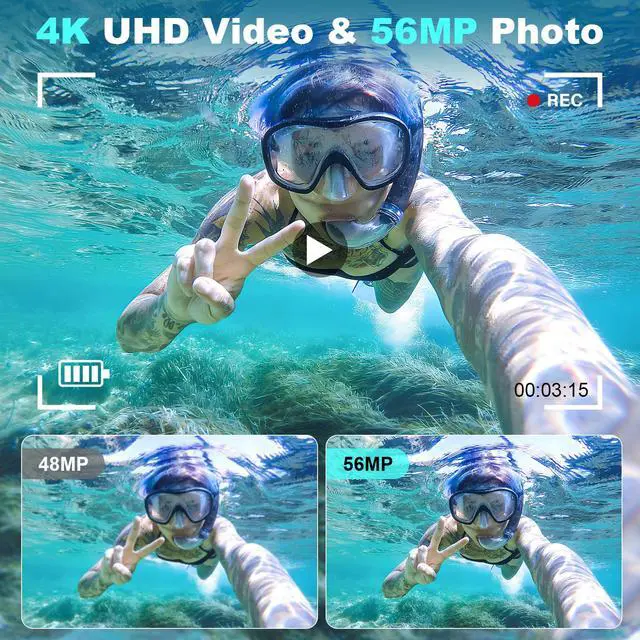 Alt view image 2 of 6 - Waterproof Digital Camera Dual Screen 4K 48MP Underwater Camera with 32GB Card Waterproof Camera for Snorkeling (DV806)