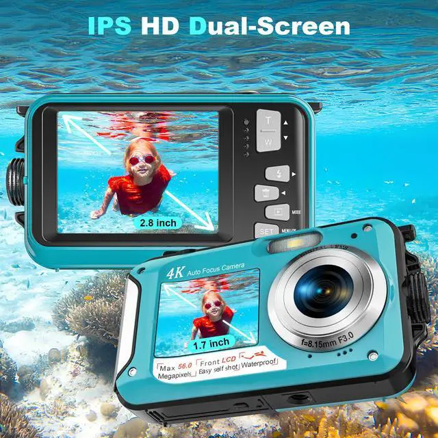 Alt view image 4 of 6 - Waterproof Digital Camera Dual Screen 4K 48MP Underwater Camera with 32GB Card Waterproof Camera for Snorkeling (DV806)