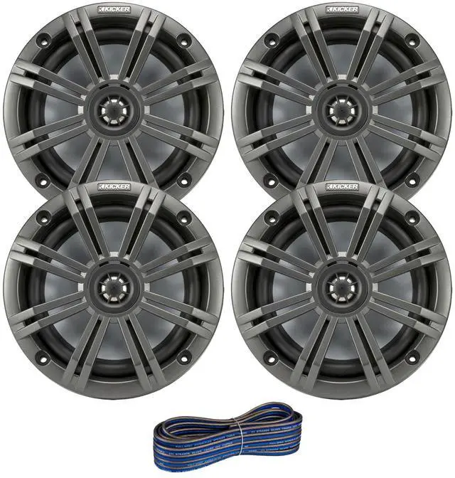 Main image of 2 Pair (Qty 4) of 6.5" 2-Way 195 Watts Max Power Coaxial Marine Audio Speakers with Charcoal Grilles, 50 Feet 16-Gauge Speaker Wire