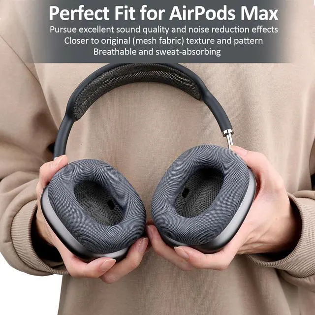Alt view image 2 of 7 - Upgraded Silicone Ear Cushions for AirPods Max Headphones 2024, Mesh Fabric Covered Ear Pads with Silicone & Memory Foam and Magnet (Midnight)