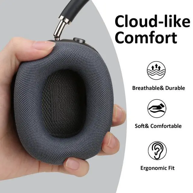 Alt view image 4 of 7 - Upgraded Silicone Ear Cushions for AirPods Max Headphones 2024, Mesh Fabric Covered Ear Pads with Silicone & Memory Foam and Magnet (Midnight)