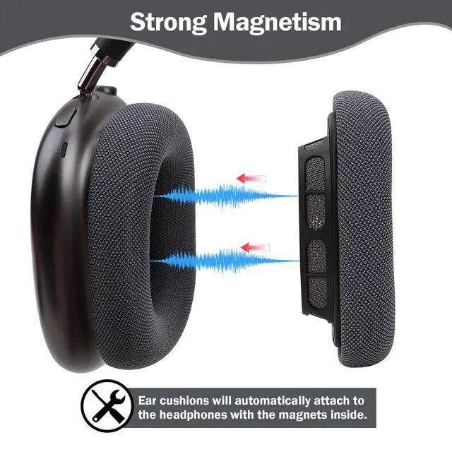 Alt view image 5 of 7 - Upgraded Silicone Ear Cushions for AirPods Max Headphones 2024, Mesh Fabric Covered Ear Pads with Silicone & Memory Foam and Magnet (Midnight)