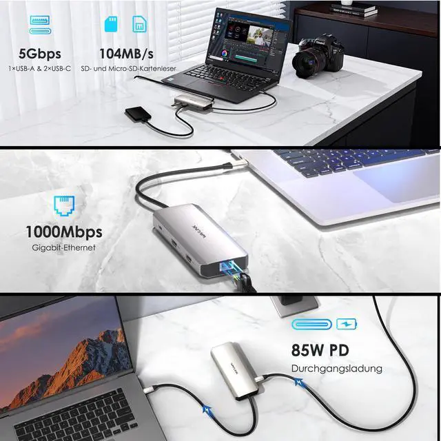 Alt view image 6 of 7 - Laptop Docking Station, Docking Station Dual HDMI | Dual 4K@60Hz, 100W PD in,3×USB-A 5Gb, Gigabit Ethernet,SD/TF, Compatible with Dell/HP/Lenovo, Windows Only