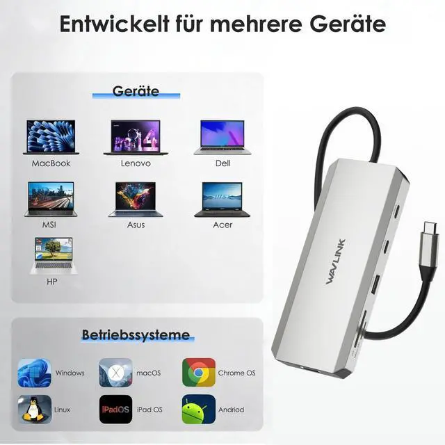 Alt view image 7 of 7 - Laptop Docking Station, Docking Station Dual HDMI | Dual 4K@60Hz, 100W PD in,3×USB-A 5Gb, Gigabit Ethernet,SD/TF, Compatible with Dell/HP/Lenovo, Windows Only