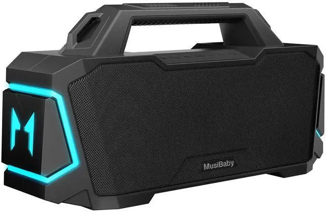 Main image of 80W Portable Bluetooth Speaker, Loud Bass, IPX6 Waterproof, Black | Workshop, tailgate, RV, projector nights, fishing trips, boat deck, cookouts, USB music, AUX input, and room-filling audio