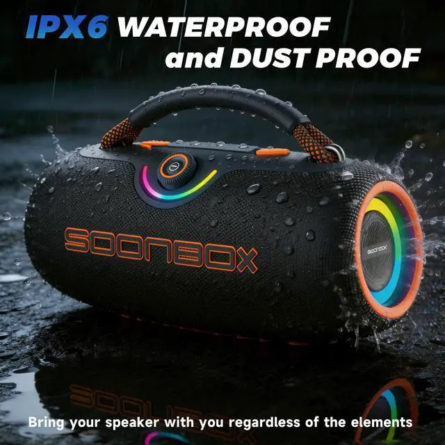 Alt view image 3 of 7 - Portable Bluetooth Speakers, 80W Wireless Outdoor Speakers, Black | IPX6 Waterproof, Bluetooth 5.3, Bass Boost, 24H Playtime, 8000mAh, RGB Lights, TWS Pairing for Party, Camping, Beach & Pool