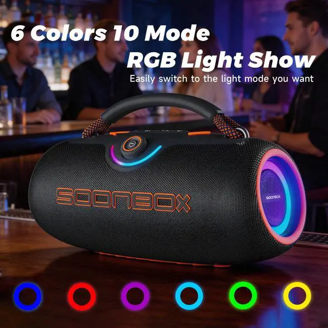 Alt view image 6 of 7 - Portable Bluetooth Speakers, 80W Wireless Outdoor Speakers, Black | IPX6 Waterproof, Bluetooth 5.3, Bass Boost, 24H Playtime, 8000mAh, RGB Lights, TWS Pairing for Party, Camping, Beach & Pool