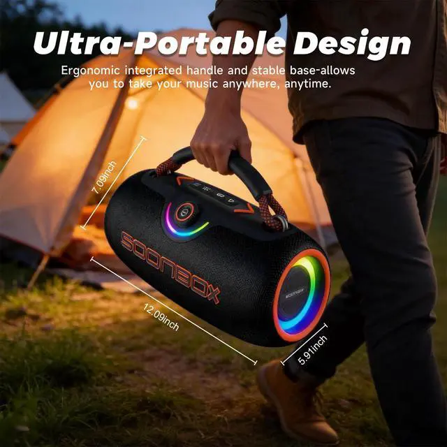 Alt view image 7 of 7 - Portable Bluetooth Speakers, 80W Wireless Outdoor Speakers, Black | IPX6 Waterproof, Bluetooth 5.3, Bass Boost, 24H Playtime, 8000mAh, RGB Lights, TWS Pairing for Party, Camping, Beach & Pool