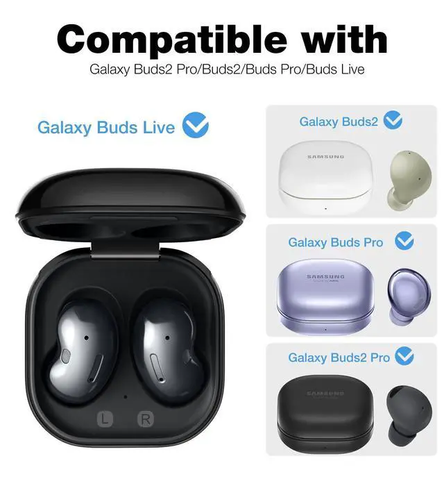 Alt view image 2 of 7 - Protective Case for Samsung Galaxy Buds FE(2023)/Buds 2 Pro(2022)/Buds 2(2021)/Buds Pro(2021)Buds Live(2020), Shockproof Sturdy Earbuds Cover for Charging Case with Heavy-Duty Carabiner, Black