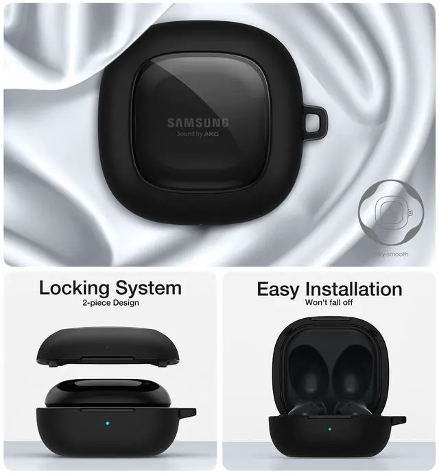 Alt view image 4 of 7 - Protective Case for Samsung Galaxy Buds FE(2023)/Buds 2 Pro(2022)/Buds 2(2021)/Buds Pro(2021)Buds Live(2020), Shockproof Sturdy Earbuds Cover for Charging Case with Heavy-Duty Carabiner, Black