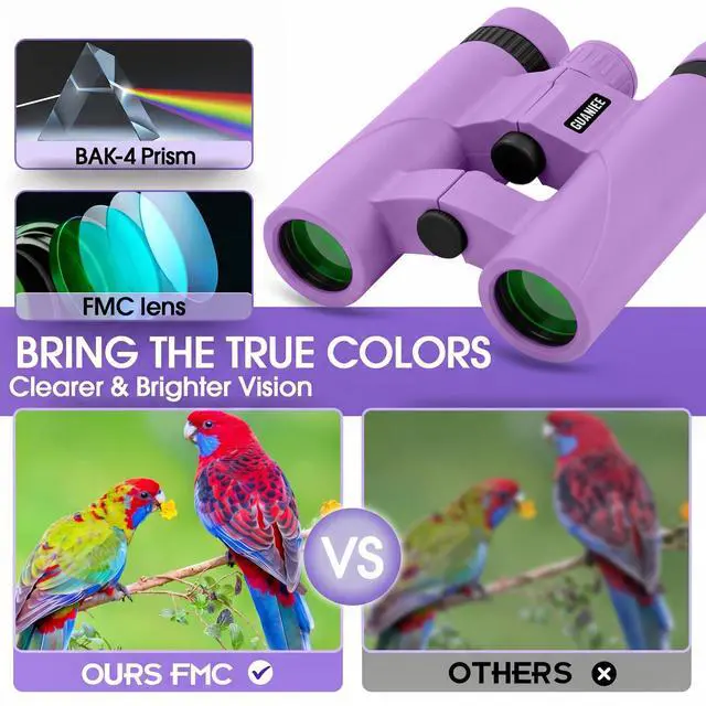 Alt view image 2 of 7 - 10x25 Binoculars for Kids Mini Pocket Compact Binoculars Waterproof Small Binocular for Bird Watching Travel Stargazing Outdoor Sports Purple