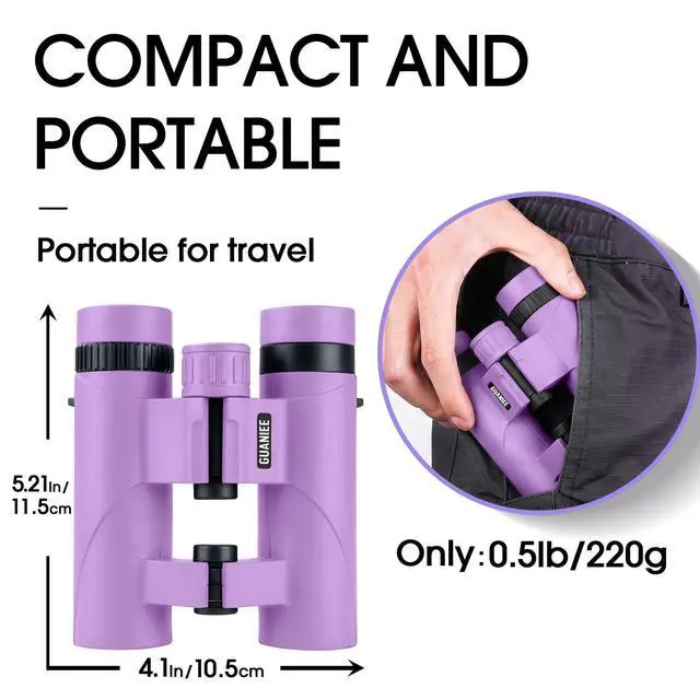 Alt view image 3 of 7 - 10x25 Binoculars for Kids Mini Pocket Compact Binoculars Waterproof Small Binocular for Bird Watching Travel Stargazing Outdoor Sports Purple