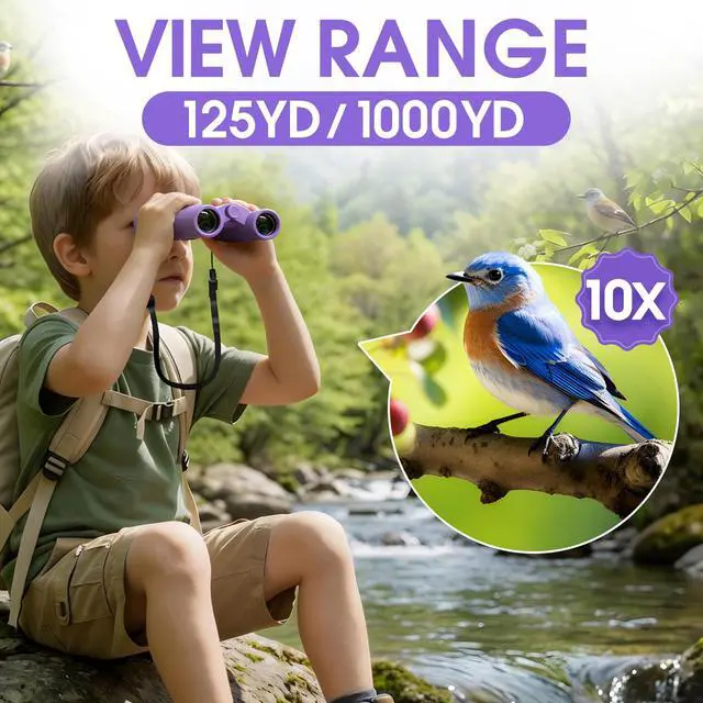Alt view image 4 of 7 - 10x25 Binoculars for Kids Mini Pocket Compact Binoculars Waterproof Small Binocular for Bird Watching Travel Stargazing Outdoor Sports Purple