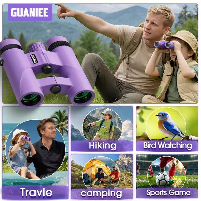 Alt view image 7 of 7 - 10x25 Binoculars for Kids Mini Pocket Compact Binoculars Waterproof Small Binocular for Bird Watching Travel Stargazing Outdoor Sports Purple