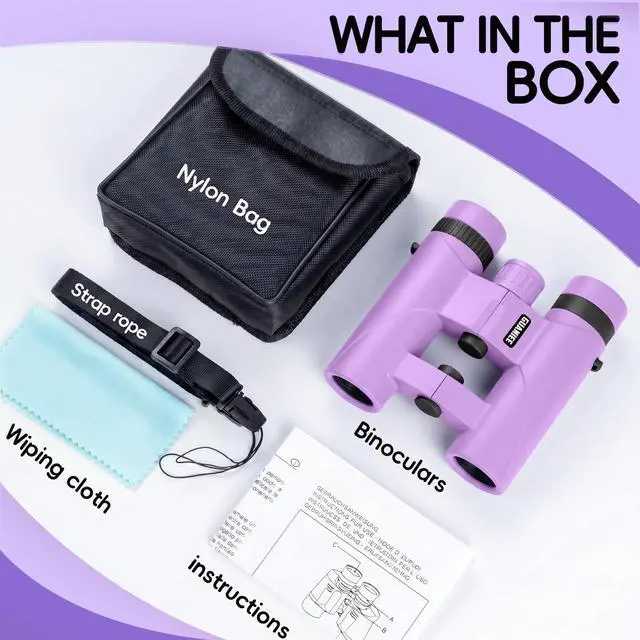 Alt view image 6 of 7 - 10x25 Binoculars for Kids Mini Pocket Compact Binoculars Waterproof Small Binocular for Bird Watching Travel Stargazing Outdoor Sports Purple
