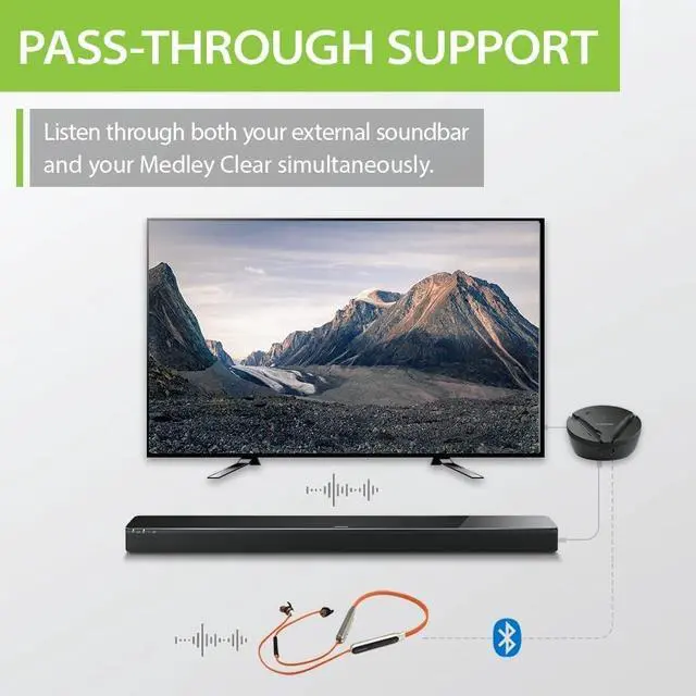 Alt view image 4 of 7 - Medley Clear Wireless Earbuds for TV with Transmitter and Dock | Clear Dialogue, Enhanced Volume, Soundbar Passthrough, 20-Hour Battery Life, and a Comfortable Neckband