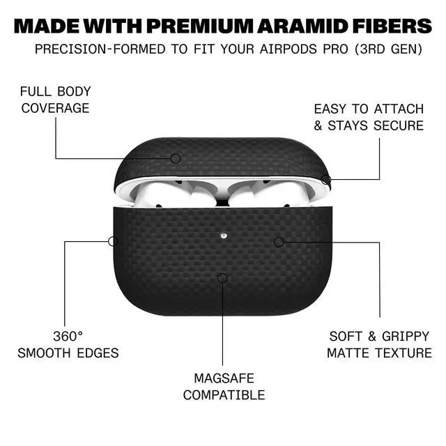 Alt view image 2 of 7 - for AirPods Pro 3 | Ultra-Thin 0.6mm Aramid Fiber Case | Lightweight 6g Hard Shell Slim Protective Cover | Wireless Charging Compatible | Matte Non-Slip Grip | Black Crosshatch