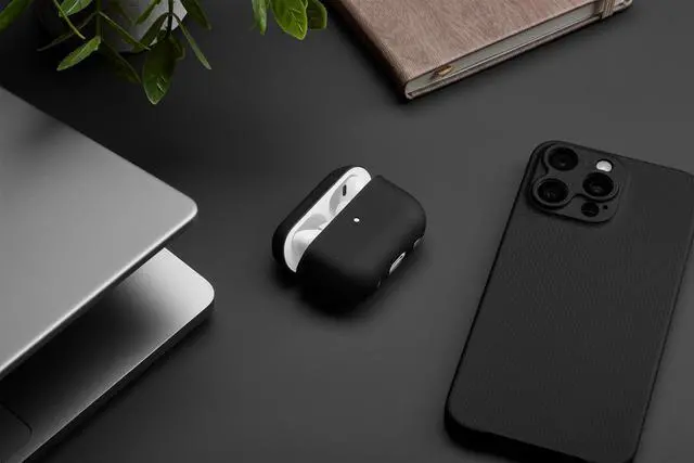 Alt view image 4 of 7 - for AirPods Pro 3 | Ultra-Thin 0.6mm Aramid Fiber Case | Lightweight 6g Hard Shell Slim Protective Cover | Wireless Charging Compatible | Matte Non-Slip Grip | Black Crosshatch