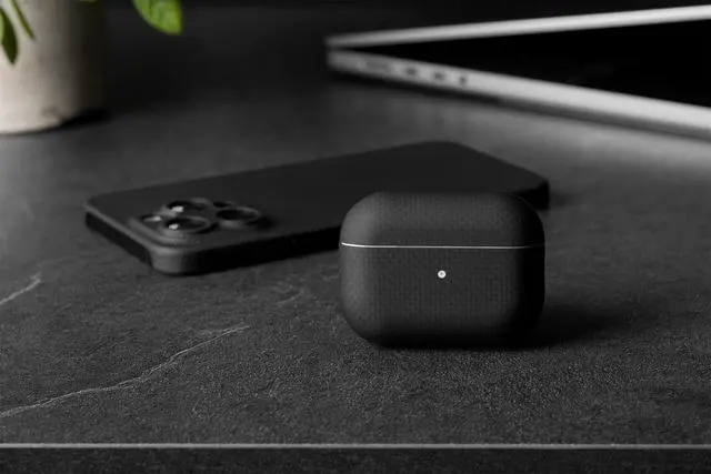 Alt view image 6 of 7 - for AirPods Pro 3 | Ultra-Thin 0.6mm Aramid Fiber Case | Lightweight 6g Hard Shell Slim Protective Cover | Wireless Charging Compatible | Matte Non-Slip Grip | Black Crosshatch