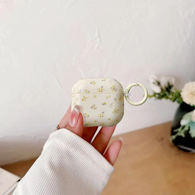 Alt view image 4 of 7 - Compatible for Airpods 4 Generation Case with Cleaner Kit, Cute Floral Cream Beige Flower Design Soft TPU Protective Cover with Keychain Girls Women for AirPods 4 -Yellow