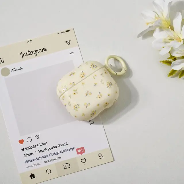 Alt view image 5 of 7 - Compatible for Airpods 4 Generation Case with Cleaner Kit, Cute Floral Cream Beige Flower Design Soft TPU Protective Cover with Keychain Girls Women for AirPods 4 -Yellow