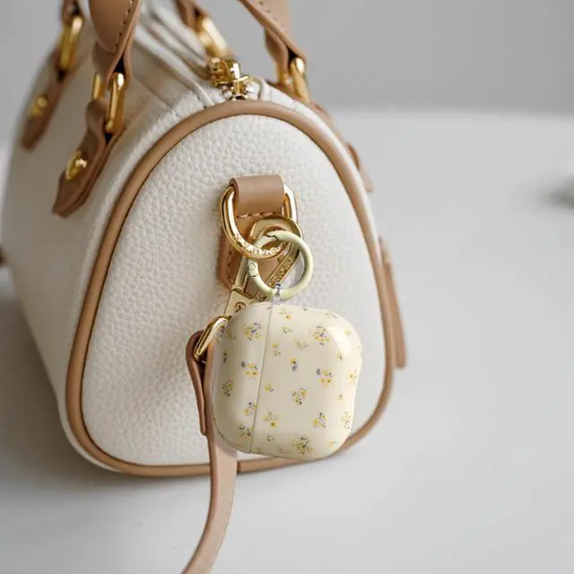 Alt view image 7 of 7 - Compatible for Airpods 4 Generation Case with Cleaner Kit, Cute Floral Cream Beige Flower Design Soft TPU Protective Cover with Keychain Girls Women for AirPods 4 -Yellow