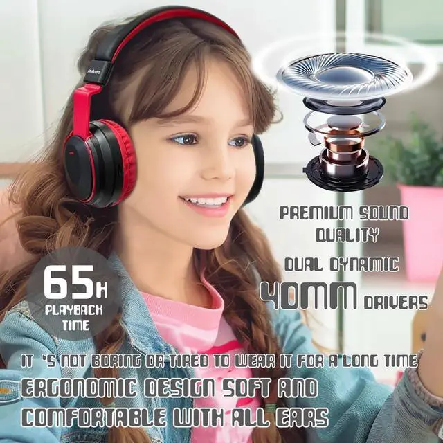 Alt view image 3 of 7 - Kids Headphones Bluetooth 5.3 Wireless Lightweight Fast Charging 68 Hours Play Time Volume Limited 85/94dB Over Ear Foldable with Built-in Mic for Toddler Boy Girl Tablet Pad Black