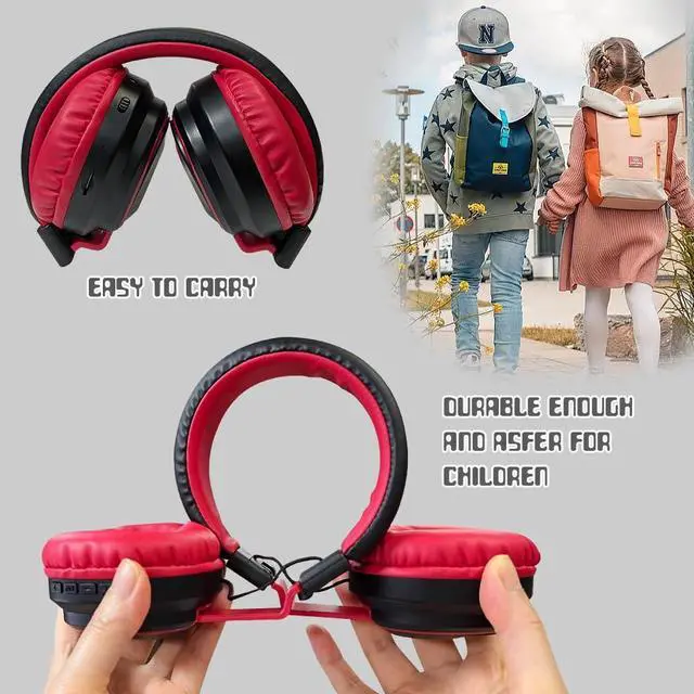 Alt view image 4 of 7 - Kids Headphones Bluetooth 5.3 Wireless Lightweight Fast Charging 68 Hours Play Time Volume Limited 85/94dB Over Ear Foldable with Built-in Mic for Toddler Boy Girl Tablet Pad Black