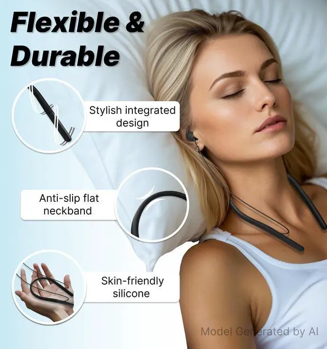 Alt view image 3 of 7 - HS88 Sleep Earbuds for Side Sleepers, 30dB Noise Isolation | Ultra-Thin Silicone, 12H Playtime with Sleep Timer, Secure Fit Neckband Headphones for Yoga, Travel, Audiobooks & Meditation