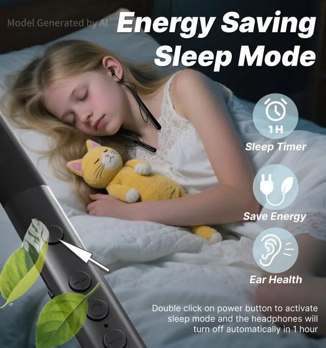 Alt view image 4 of 7 - HS88 Sleep Earbuds for Side Sleepers, 30dB Noise Isolation | Ultra-Thin Silicone, 12H Playtime with Sleep Timer, Secure Fit Neckband Headphones for Yoga, Travel, Audiobooks & Meditation