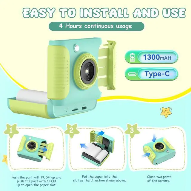 Alt view image 5 of 7 - Instant Print Camera for Kids,2.4 Inch Screen Kids Instant Cameras, Christmas Birthday Gifts for Girls Age 3-12,Portable Toddler Toy for 3 4 5 6 7 8 9 10 11Year Old Girls Boys Green