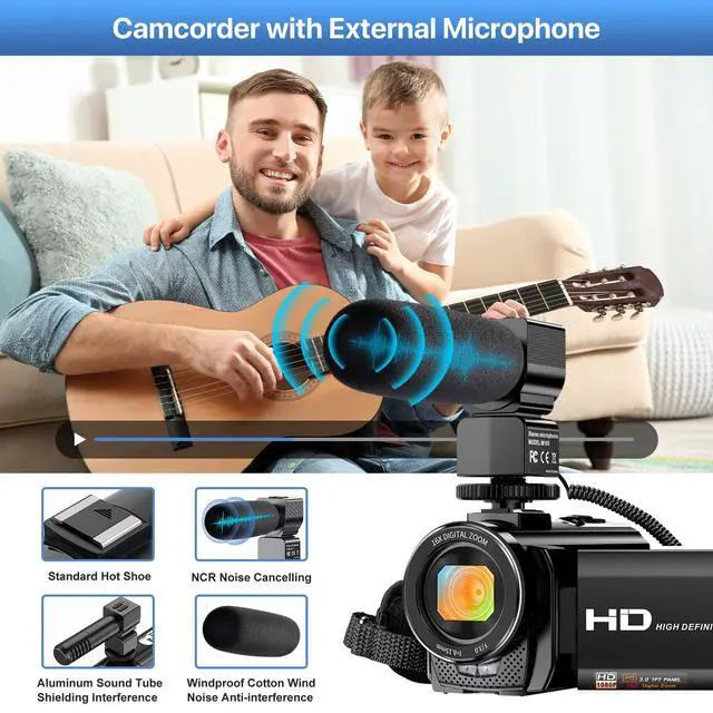 Alt view image 3 of 7 - Video Camera Camcorder FHD 1080P 24MP 3.0 270° Rotation IPS Screen 16X Digital Zoom YouTube Vlogging Camera Recorder with Microphone, Remote Control, 2 Batteries & Webcam Function